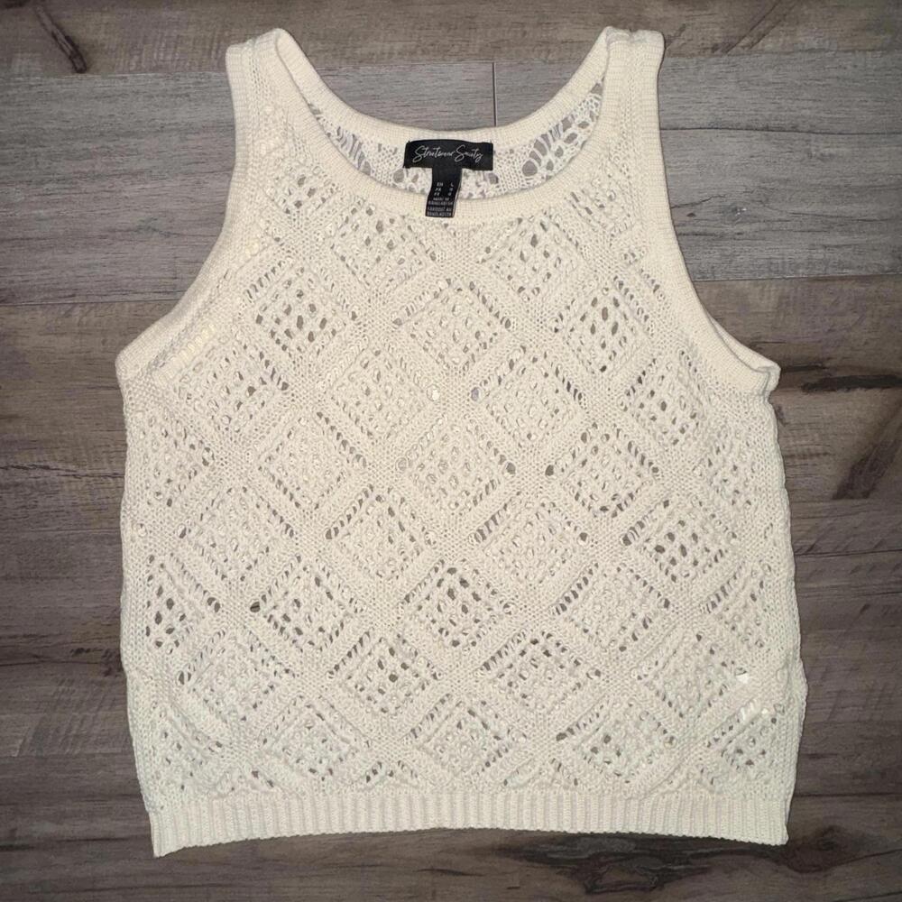 Cream Crochet Tank Top‎ Boho Large Streetwear Society Festival Romantic Cottage